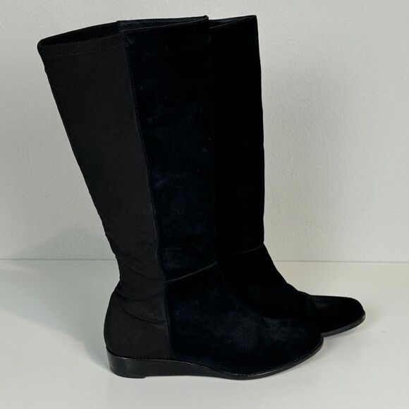 Lands' End Black Stretch Suede Tall Boots 8 - Picture 1 of 8